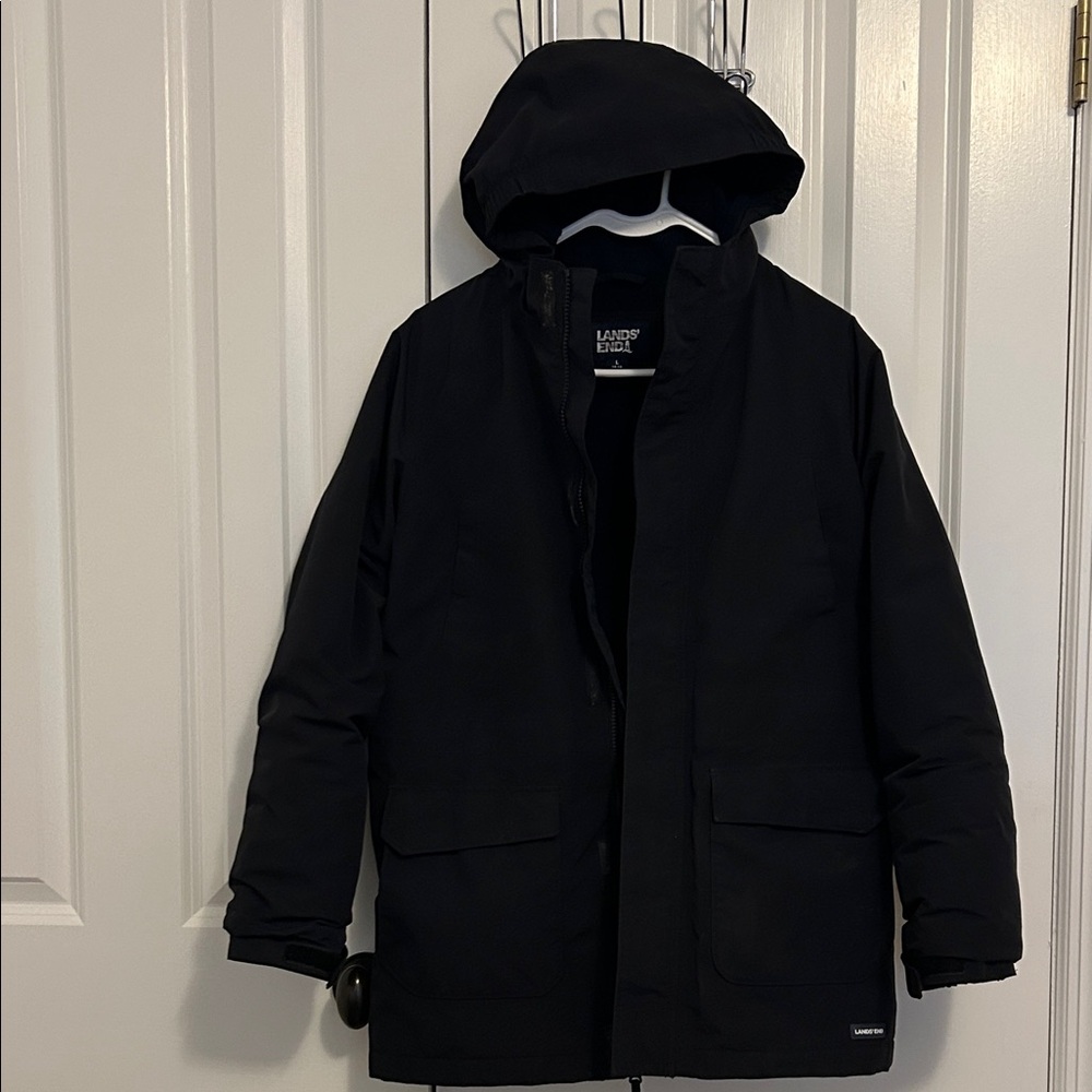 Lands' End Kids Squall Black Hooded Winter Jacket, size 14-16
